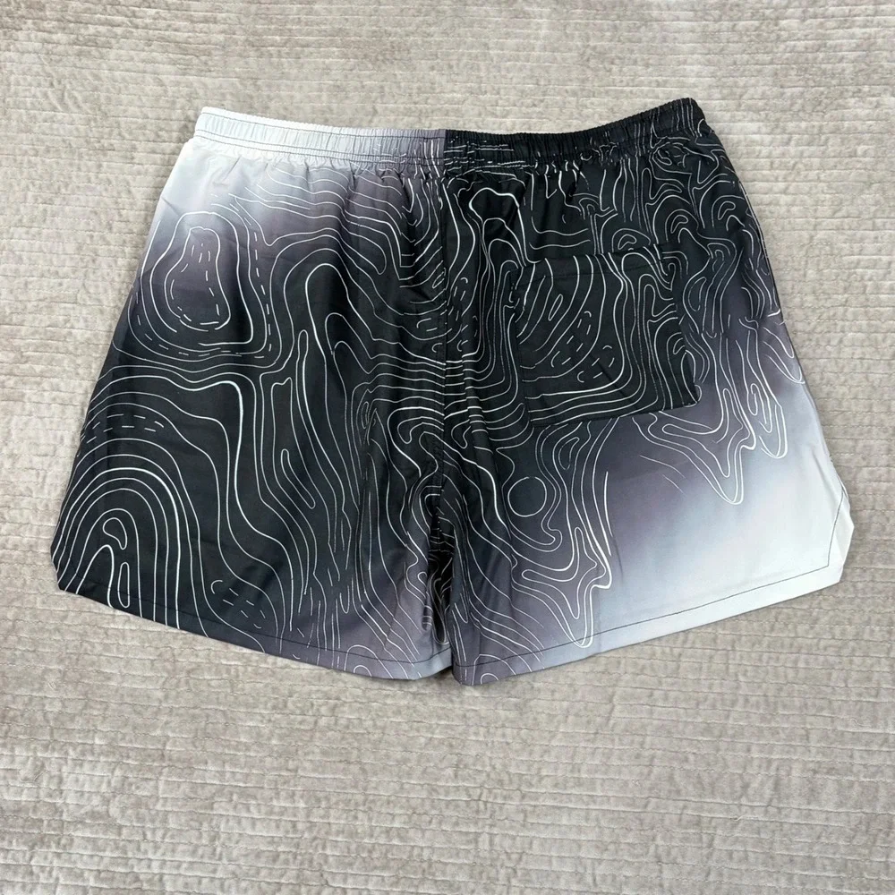 Ouku Mens Swim Trunks 3XL Black White Topographic Map Print Gradient Shorts NWT